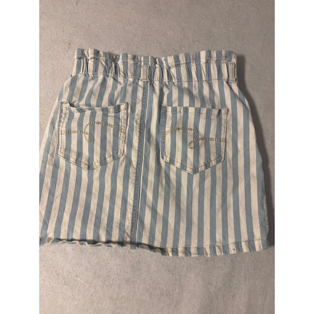 Justice Girls Blue White Striped Denim Paperbag Waist Skort Sz 14 Built-in Short